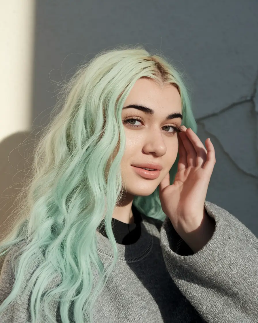 august hair color ideas - Mint Mermaid Waves with Pastel Power