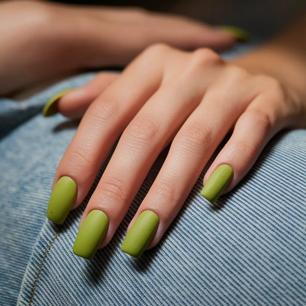 august nails color ideas 2025 Matte Olive Green for Grounded Glam