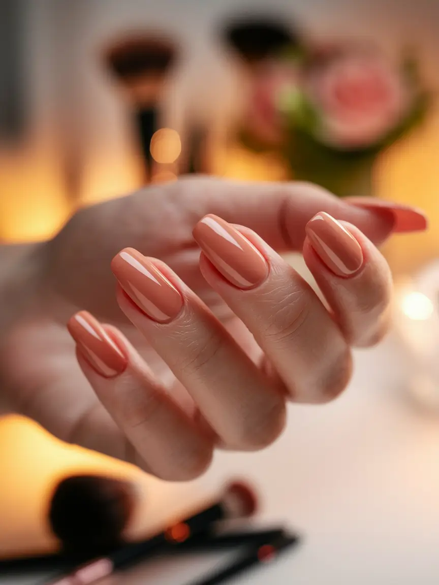 august nails color ideas 2025 Peachy Neutral That Glows