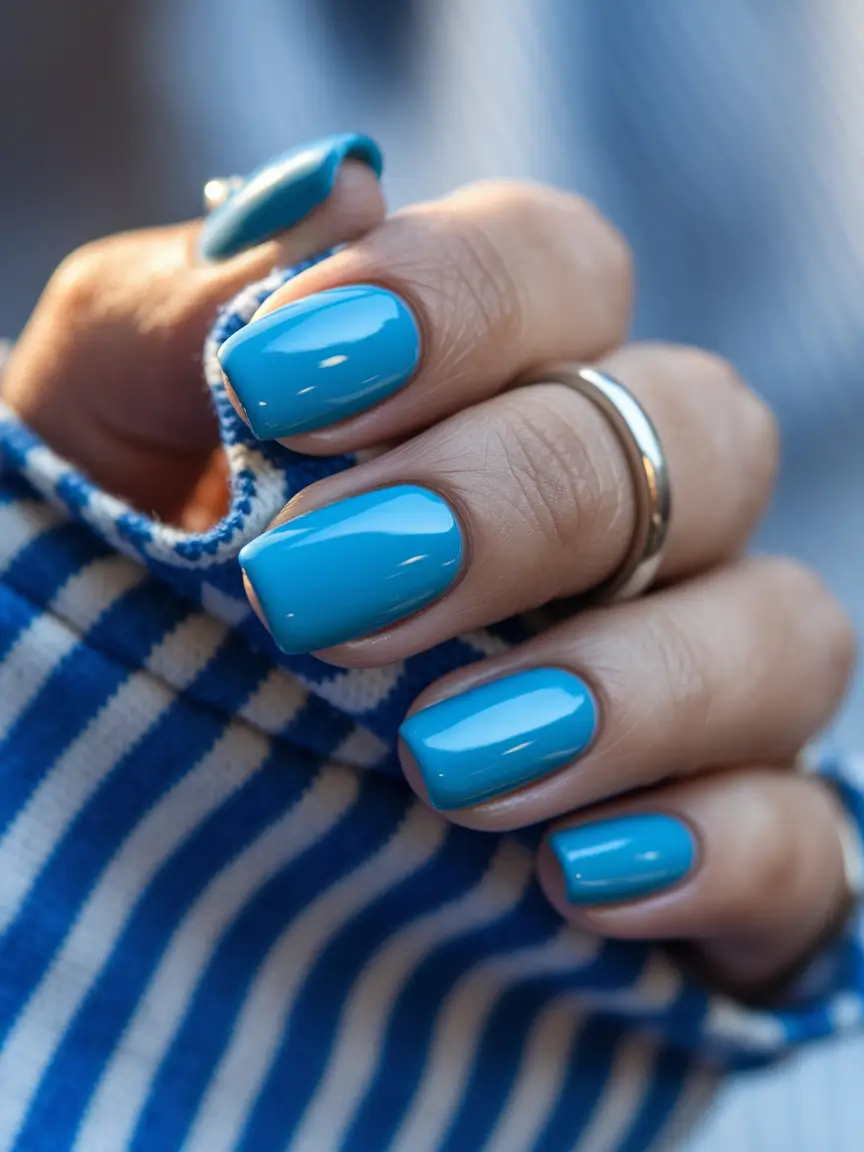 august nails color ideas 2025 Fresh Poolside Blue for Sunny Days