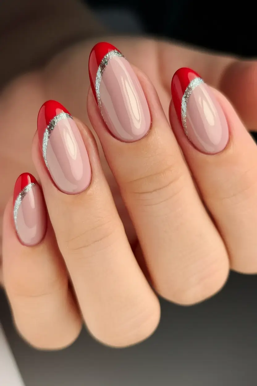 august nails color ideas 2025 Cherry Curve with Glitter Accent