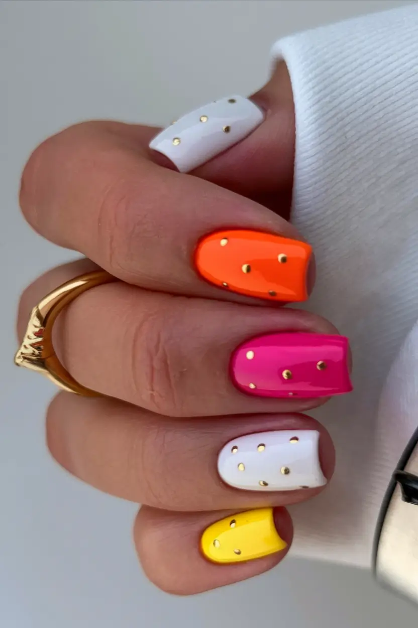 august nails color ideas 2025 Confetti Pop on Matte Neons