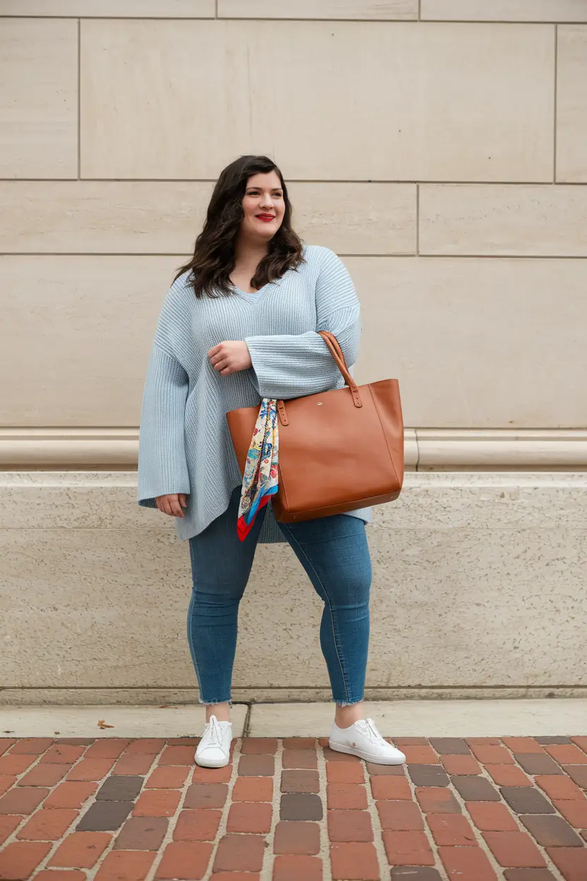 fall plus size outfits casual comfy Sky Blue Knit for Everyday Ease