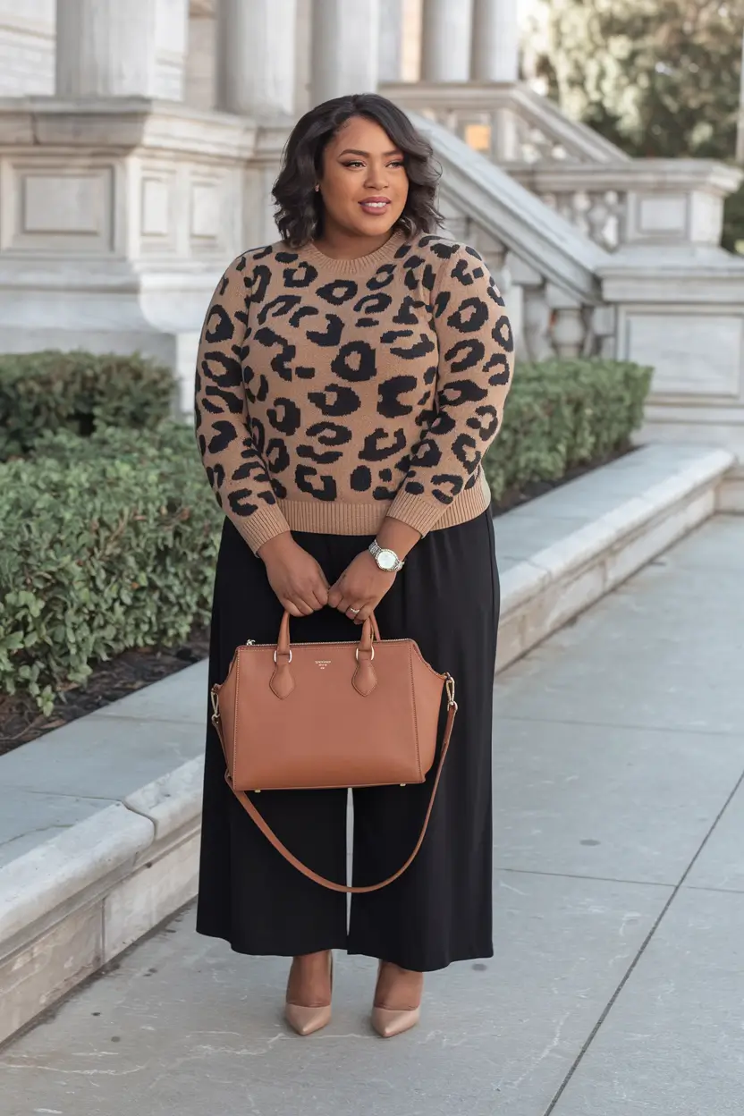fall plus size outfits casual business casual Modern Leopard with Relaxed Drama