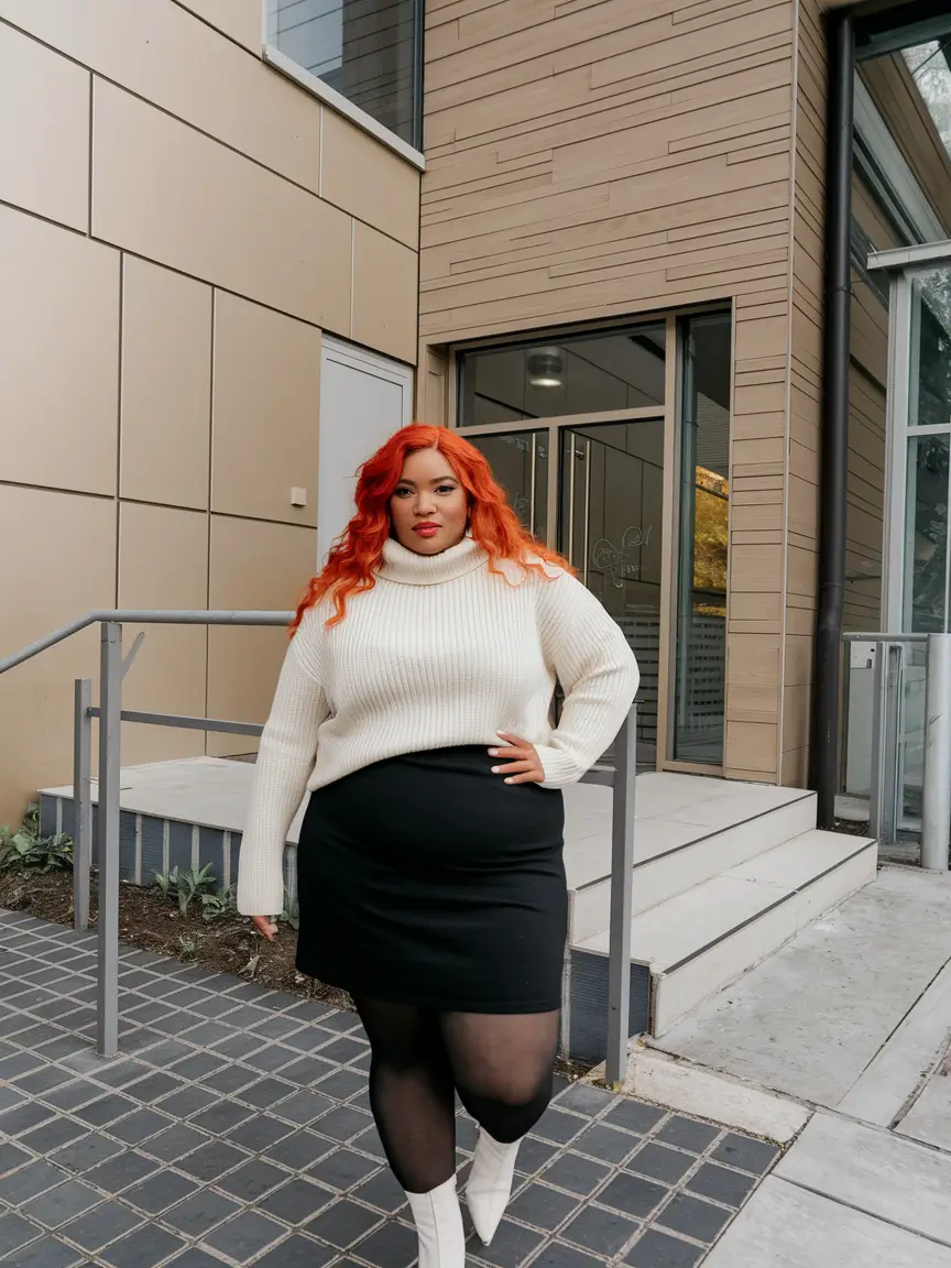 fall plus size outfits going out Sweater Weather Chic with a Mini Skirt Moment