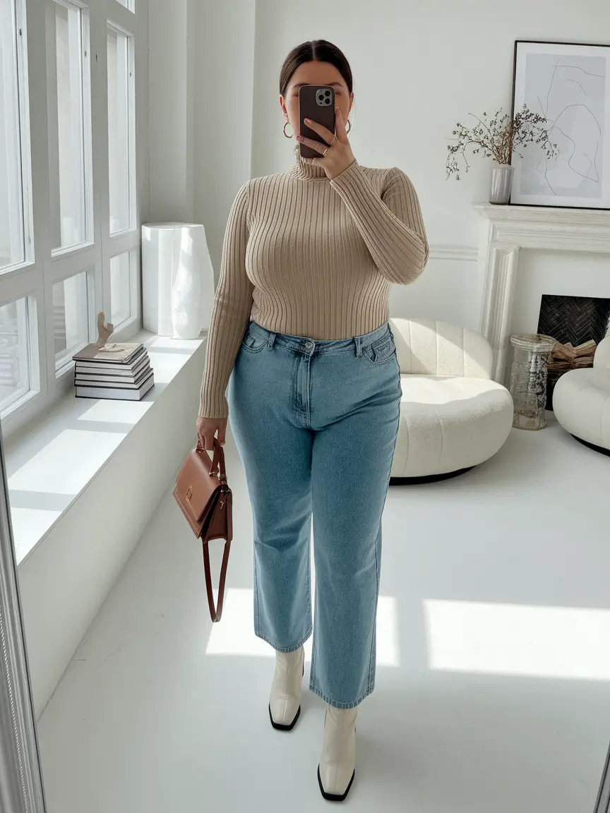 fall plus size outfits casual comfy Denim & Neutrals for a Minimalist Mood