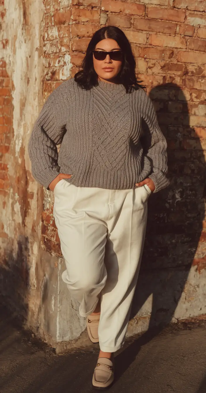 fall plus size outfits casual Textured Neutrals with Retro Cool