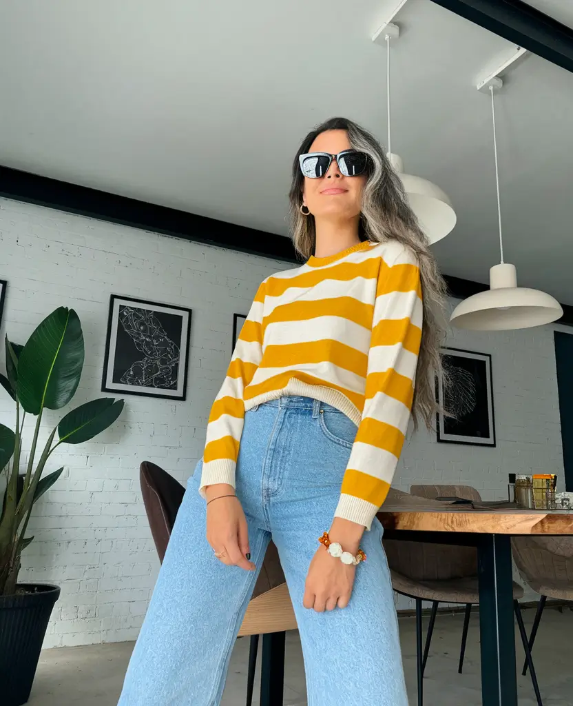 fall outfits Retro Stripes and Laid-Back Denim