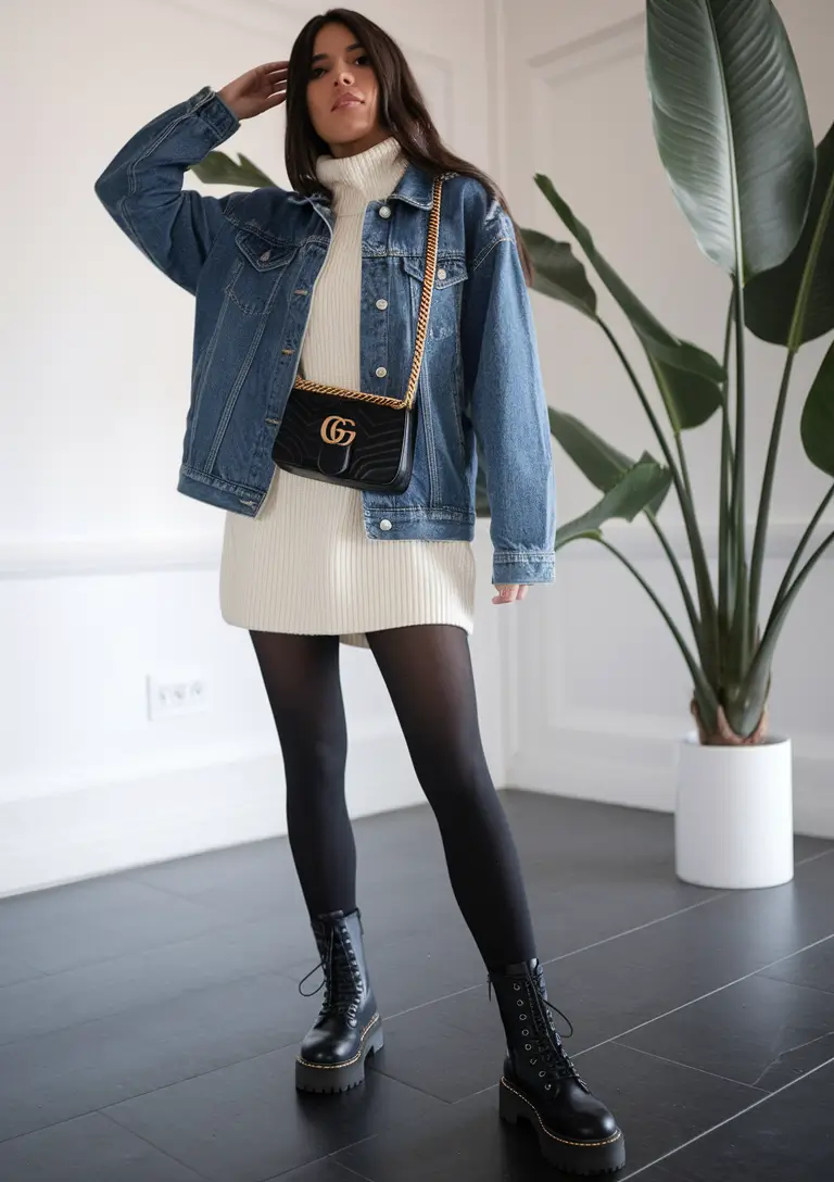 fall outfits City Cool in Cozy Knit & Combat Boots