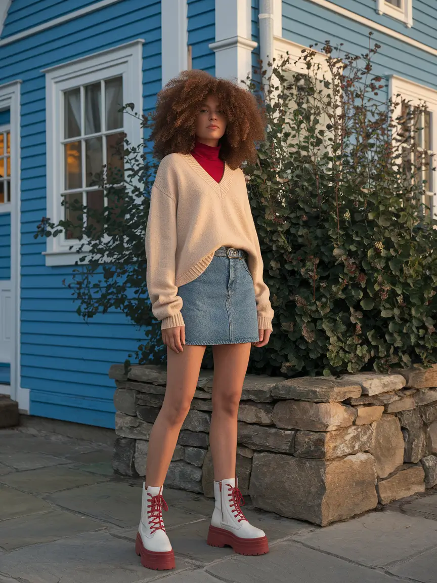 fall outfits Chunky Layers and Playful Denim