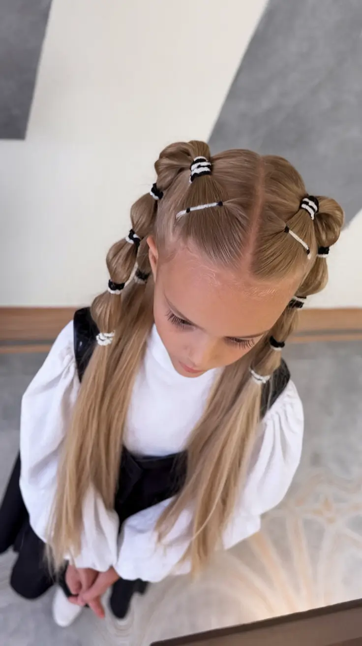 first day of school hairstyles for kids Playful Mini Puffs and Bubble Details for Little Trendsetters