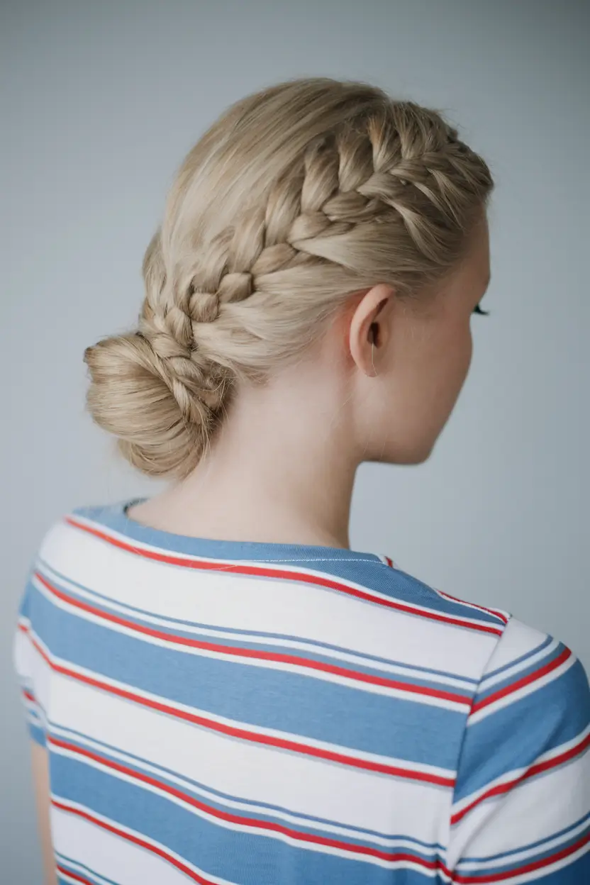 first day of school hairstyles 8th grade Crossed Braids into a Low Bun
