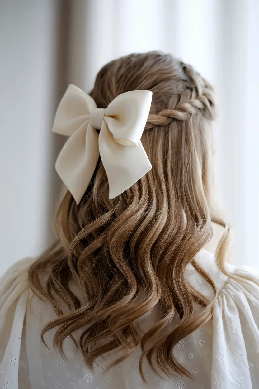 first day of school hairstyles easy Boho Twist with Cream Bow and Loose Waves