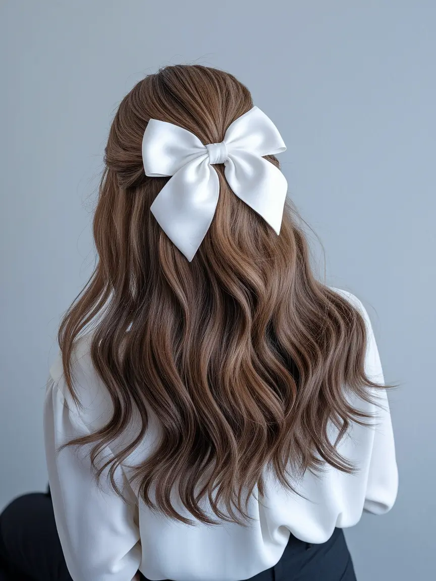 first day of school hairstyles natural Soft Satin Bow with Loose Defined Waves