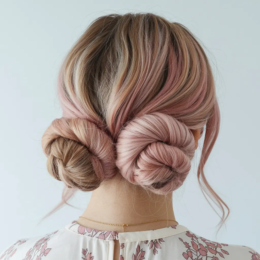 first day of school hairstyles wig Double Low Buns in Dual Tone Color
