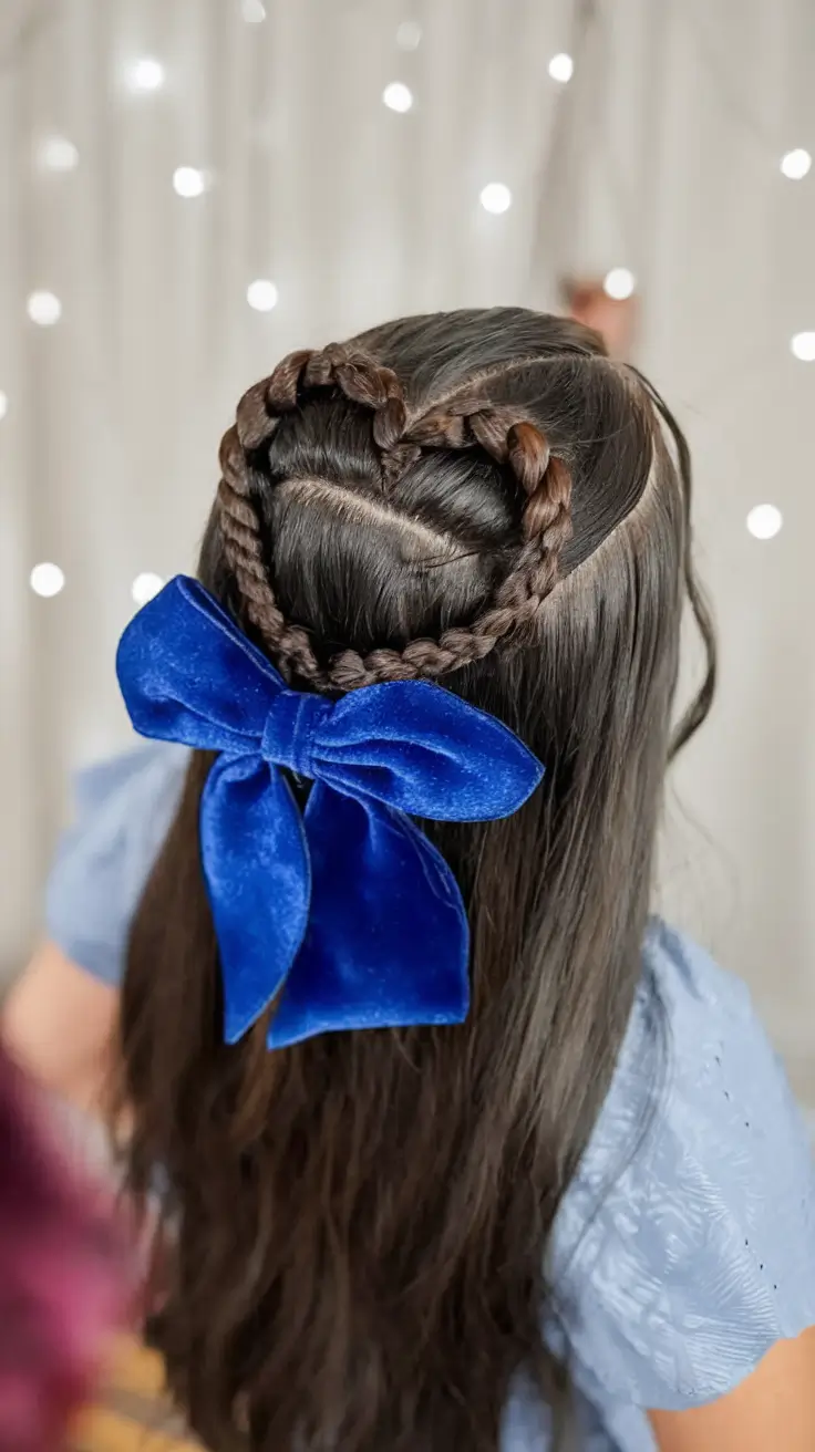 first day of school hairstyles for kids Heart Braids and Velvet Bow for Little Glam Girls