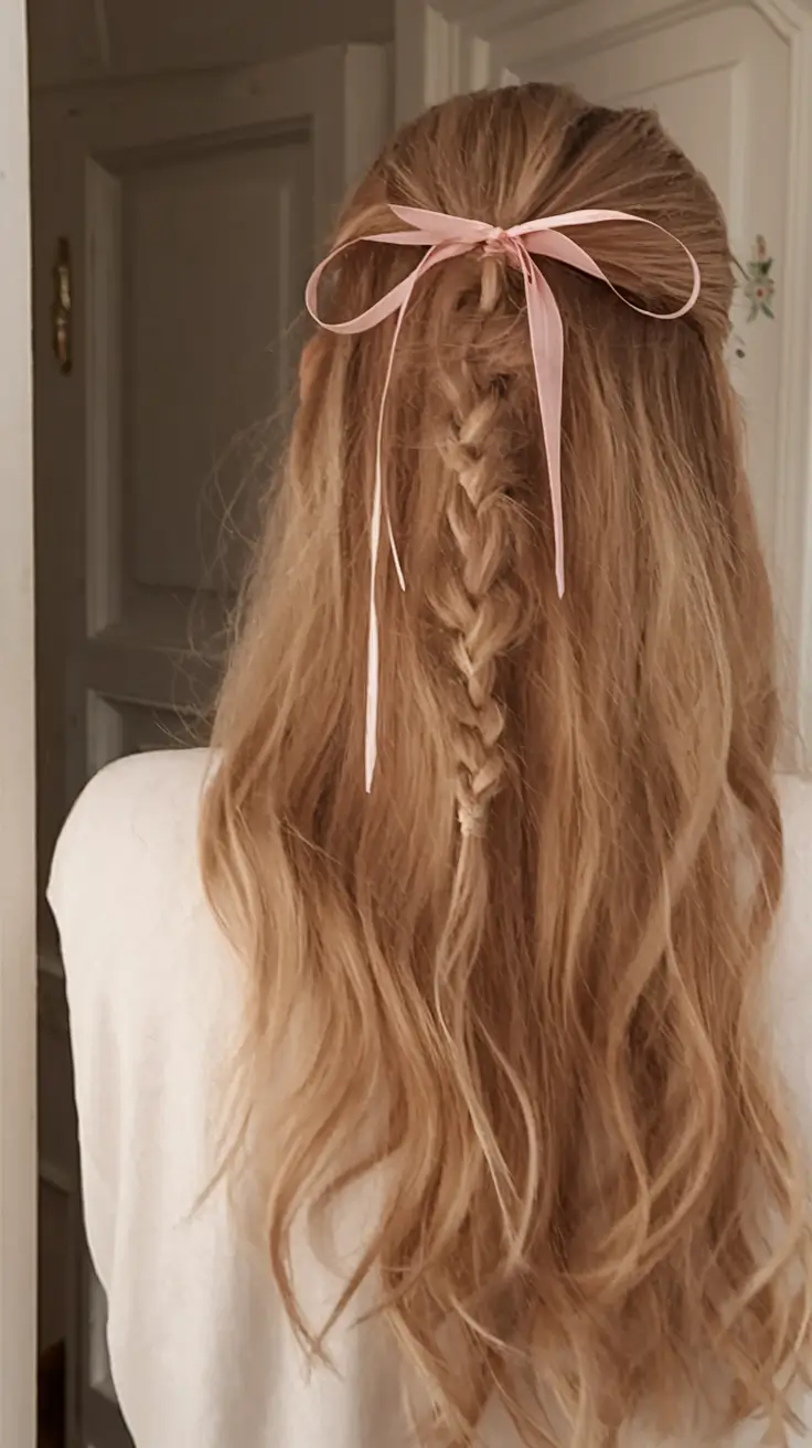 first day of school hairstyles easy Romantic Half Braid with a Ribbon Tie