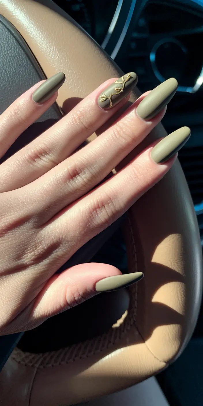 end of summer nails ideas simple Olive Matte With a Golden Twist