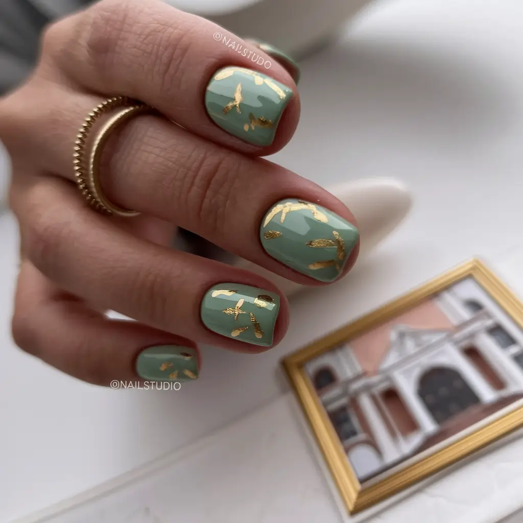 end of summer nails ideas short Leafy Luxe in Mint and Gold