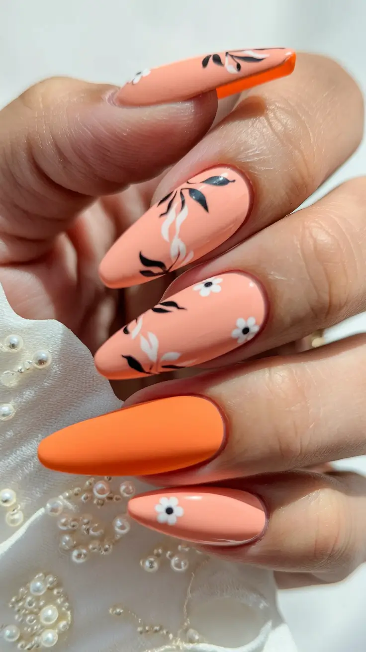 end of summer nails ideas almond Peach Garden Escape