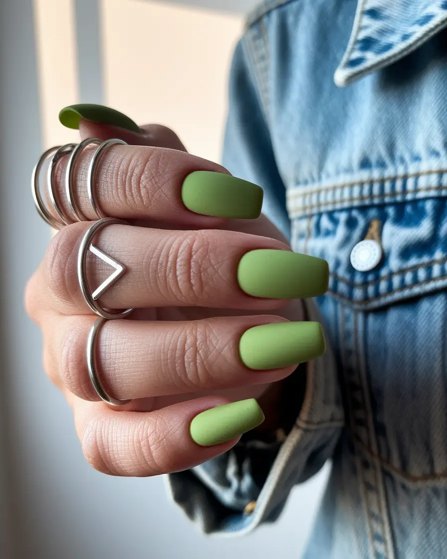 end of summer nails ideas square Matte Matcha Calm