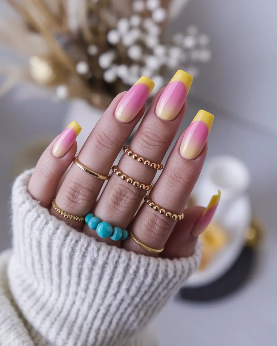 end of summer nails ideas long Strawberry Lemonade French Tips