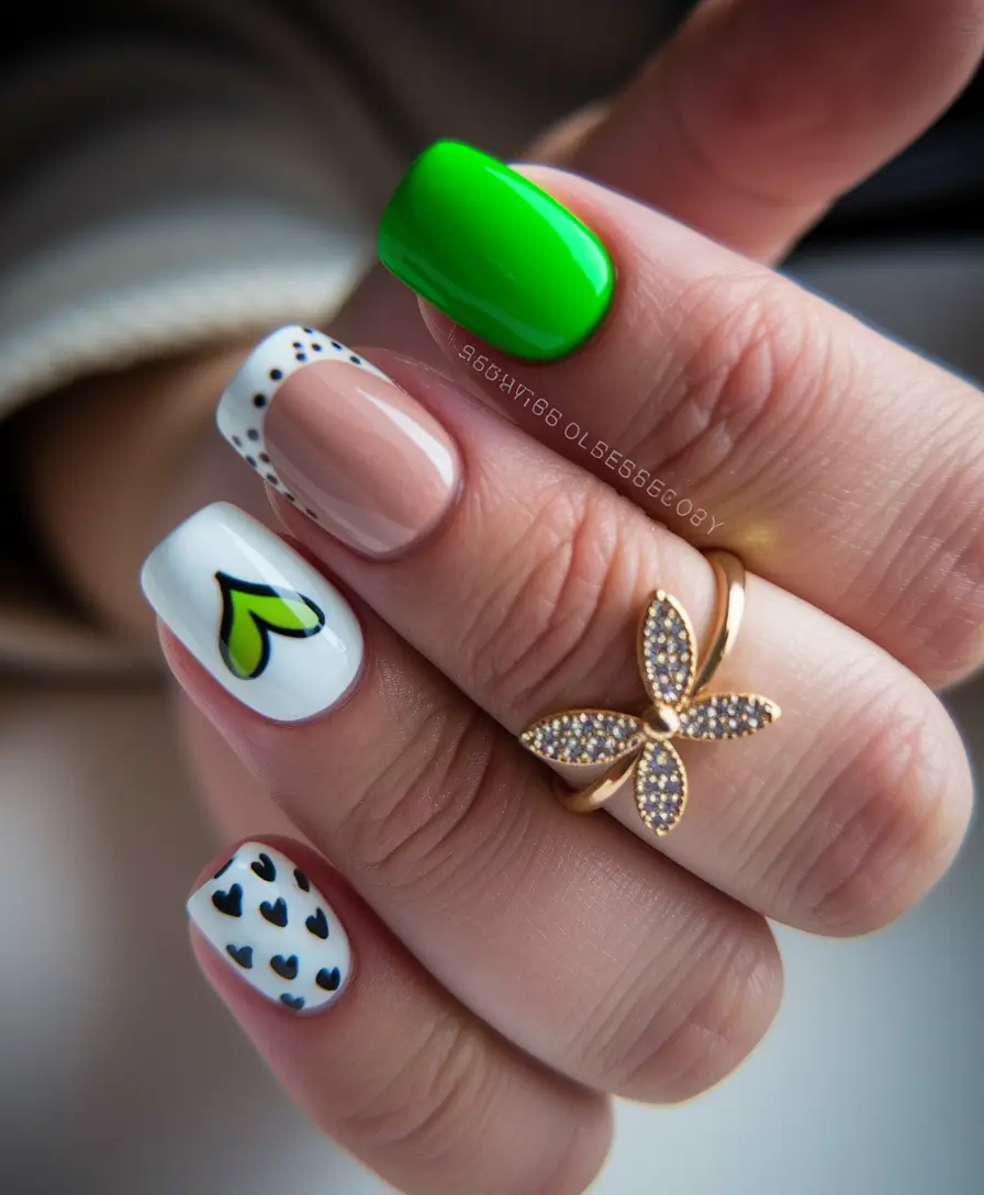 end of summer nails ideas short Playful Green Hearts & Graphic Love