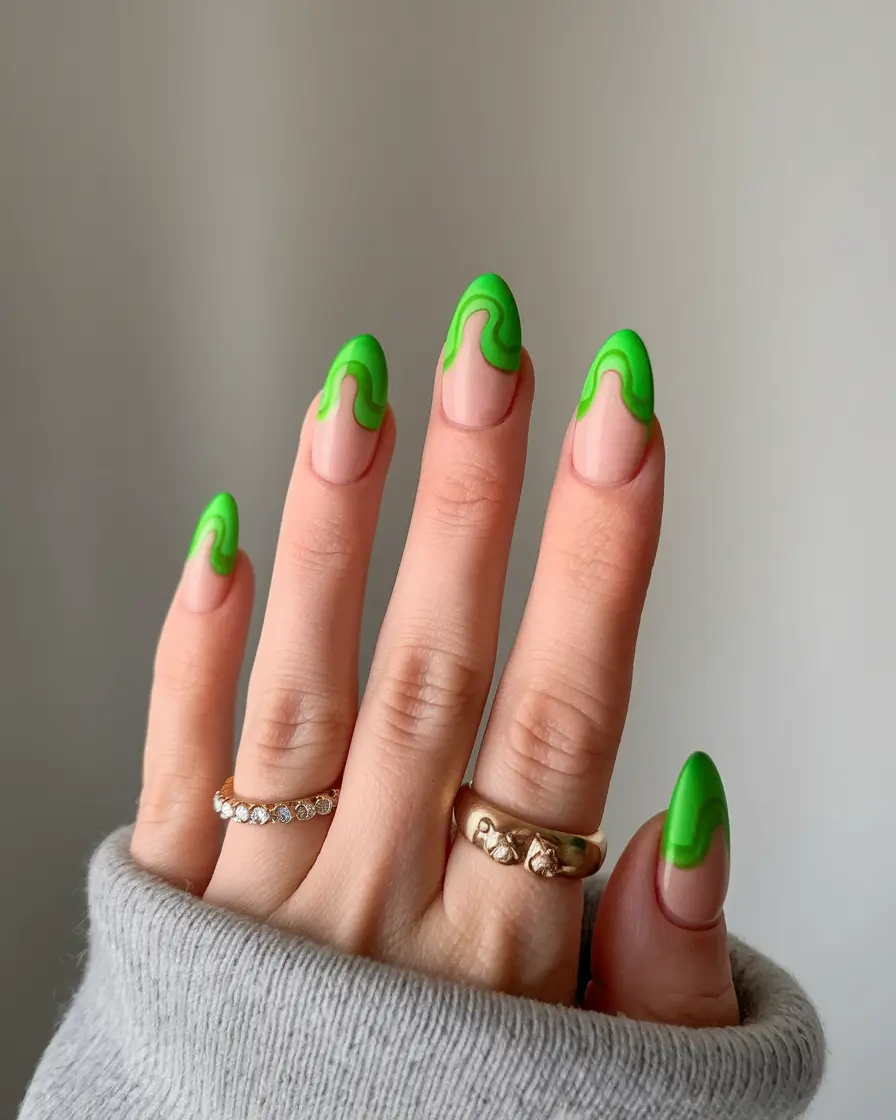 end of summer nails ideas almond Green Groovy French for the Win