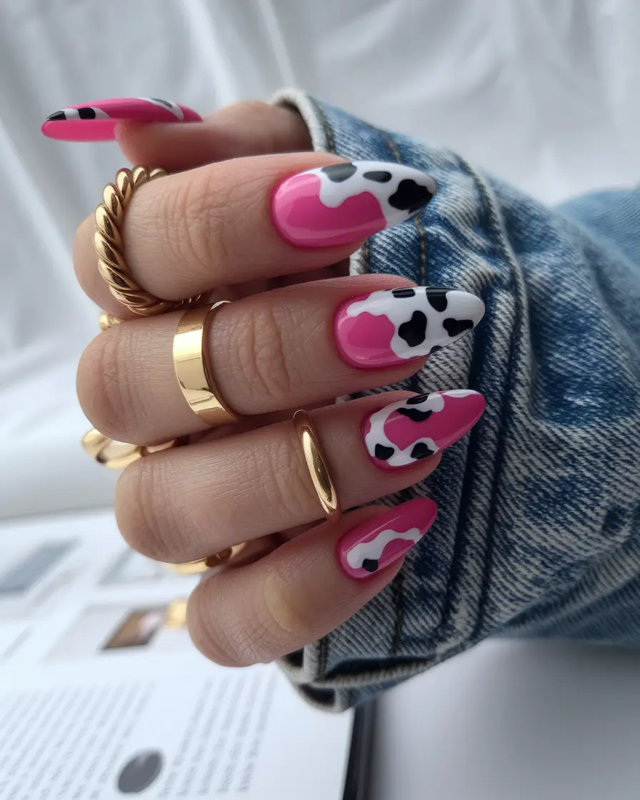 end of summer nails acrylic Cow Print Cuteness Meets Bubblegum Pop