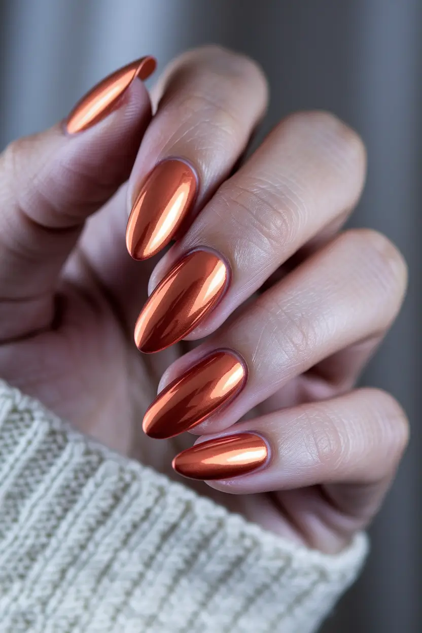 end of summer nails ideas 2025 Burnished Copper for the Chic Minimalist