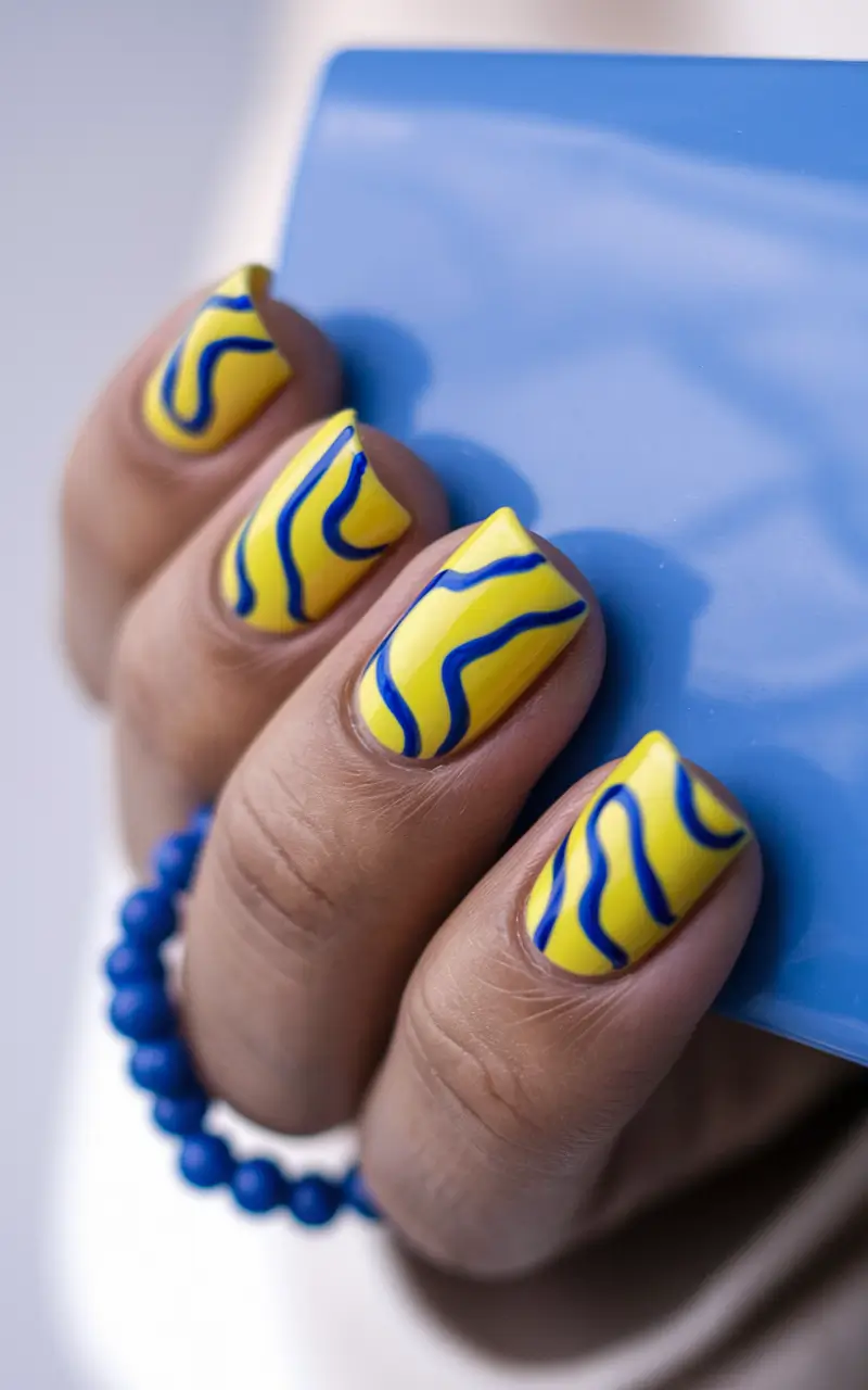 cute summer nails Blueberry Lemon Waves