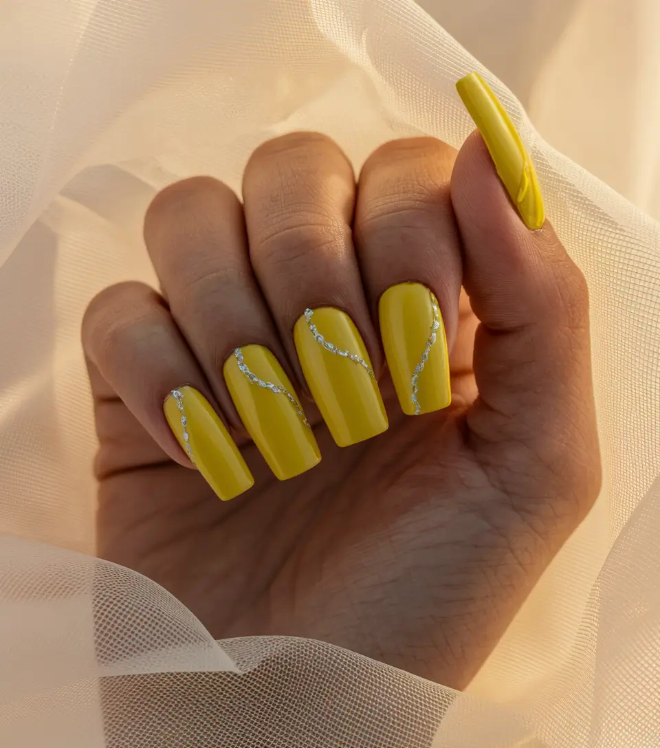 cute summer nails Sunshine Lines and Shimmer