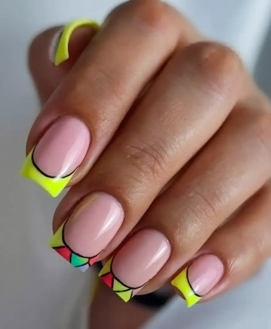 cute summer nails Neon French Mosaic