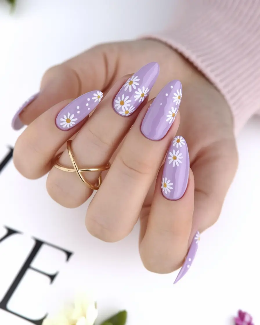 cute summer nails Lavender Fields and Daisy Kisses
