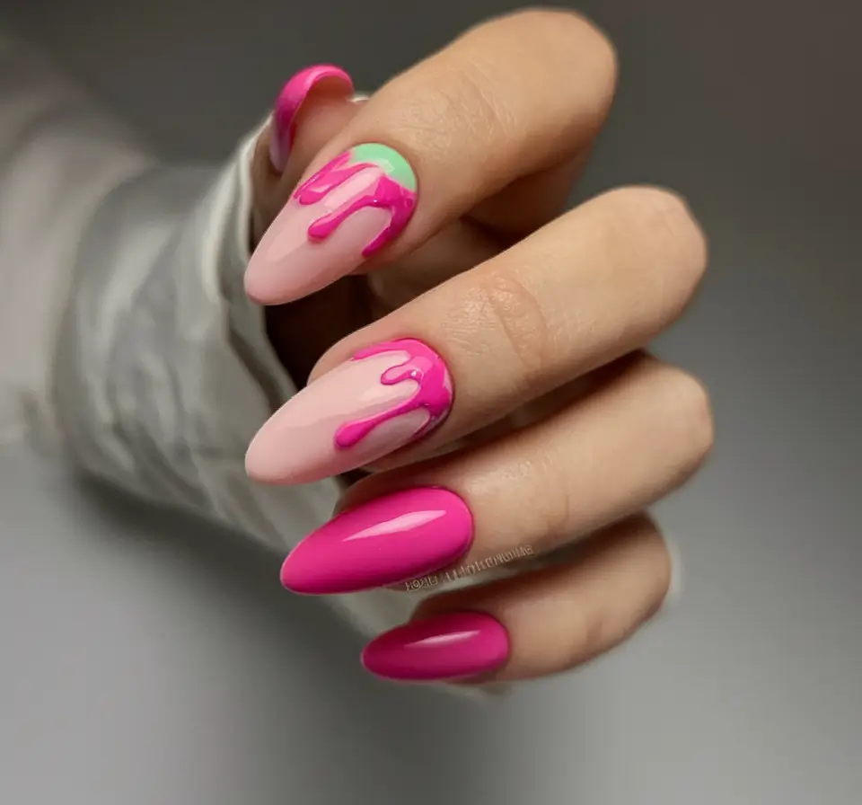 cute summer nails Drippy Strawberry Melt