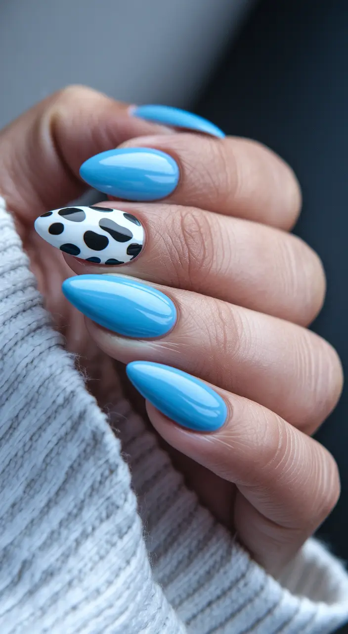 cute summer nails Blue Skies and Cow Spots