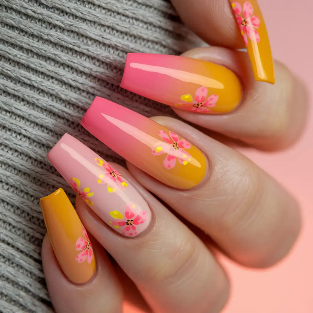 cute summer nails Tropical Ombré Bloom