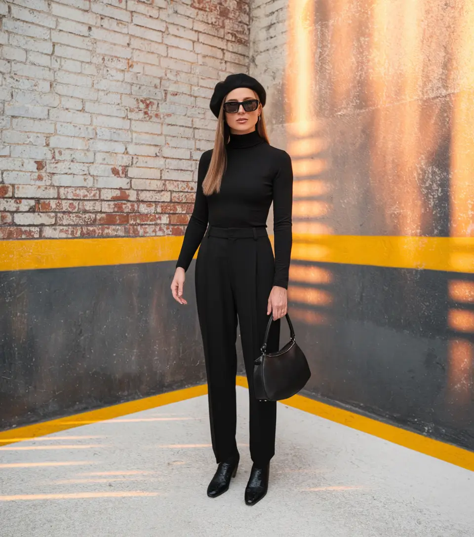fall business casual outfits ideas 2025+All Black, All Business
