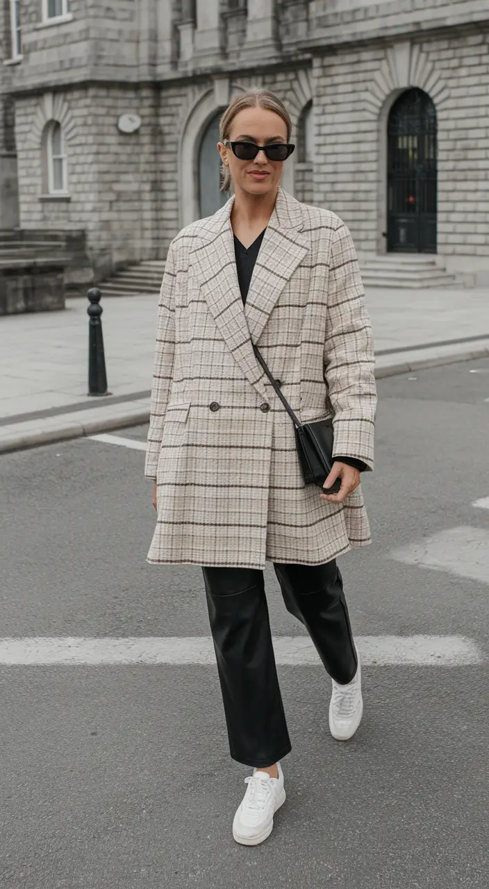 Fall Fashion 2025: Oversized Plaid Coat with Monochrome Layers