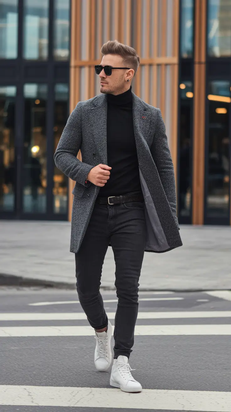 fall business casual outfit men Monochrome Drama with a Street Twist