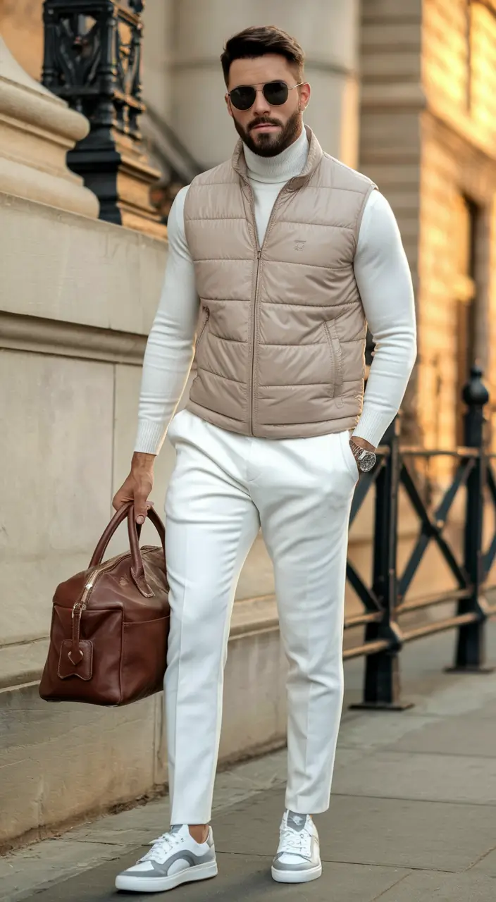 fall business casual outfit men Crisp and Sporty in Creams