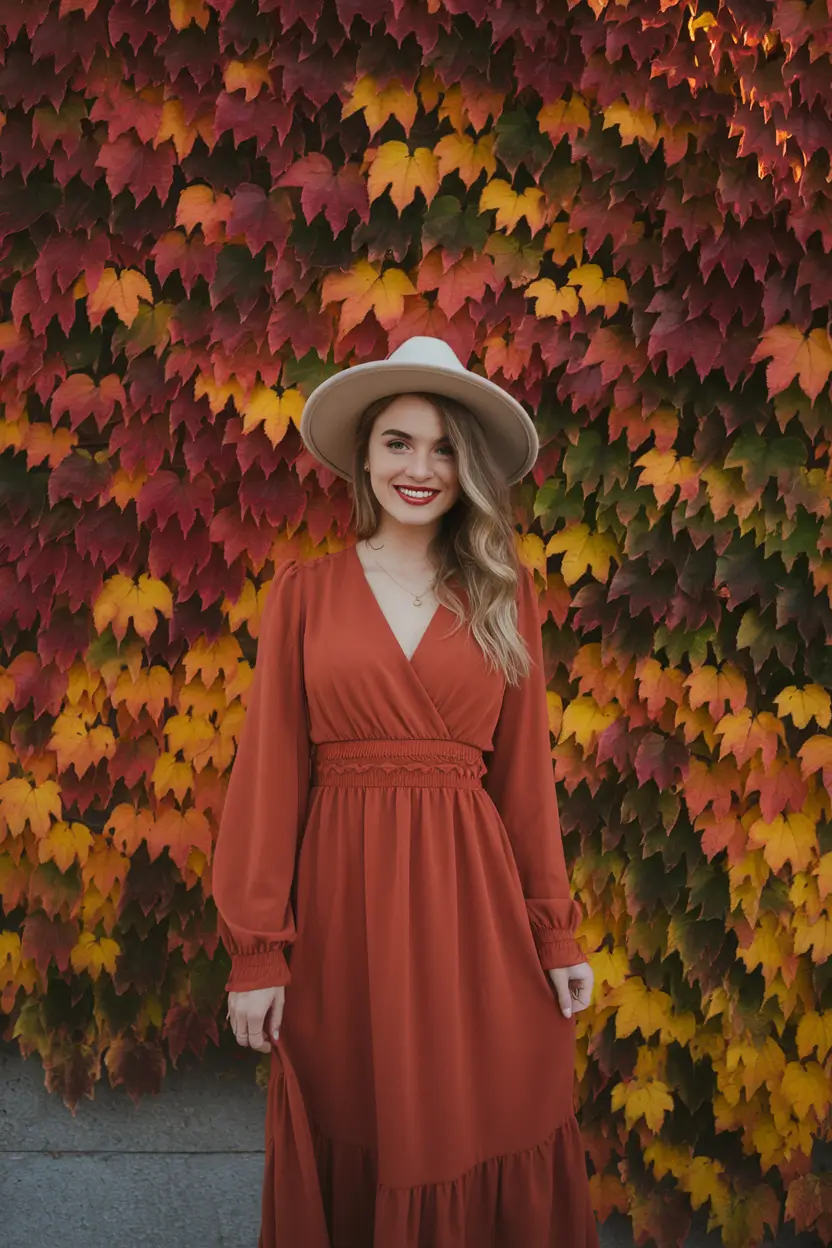 fall family pictures outfits 2025 Smoky Red With a Storybook Backdrop