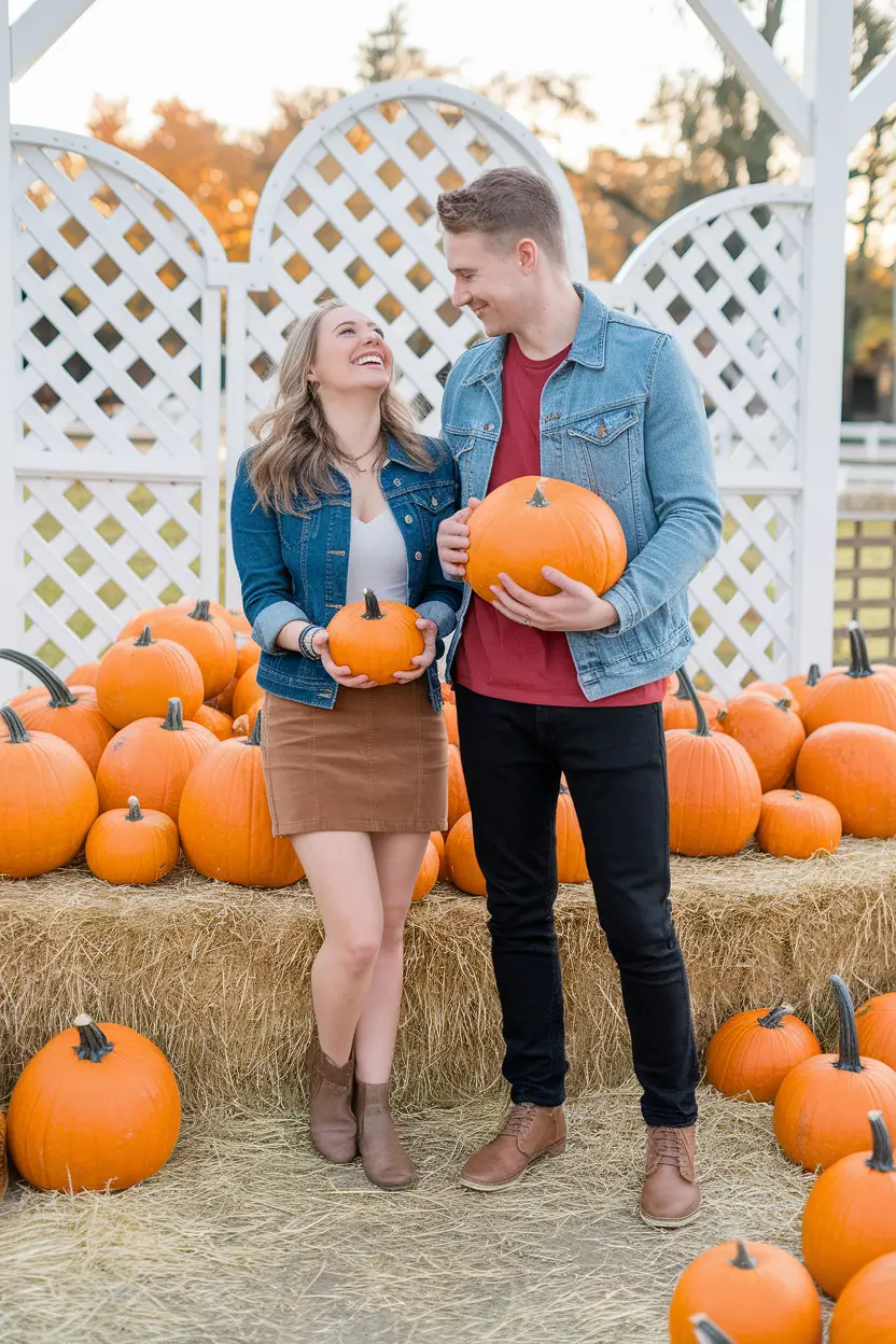 fall family pictures outfits 2025 Playful Denim and Pumpkin Tones