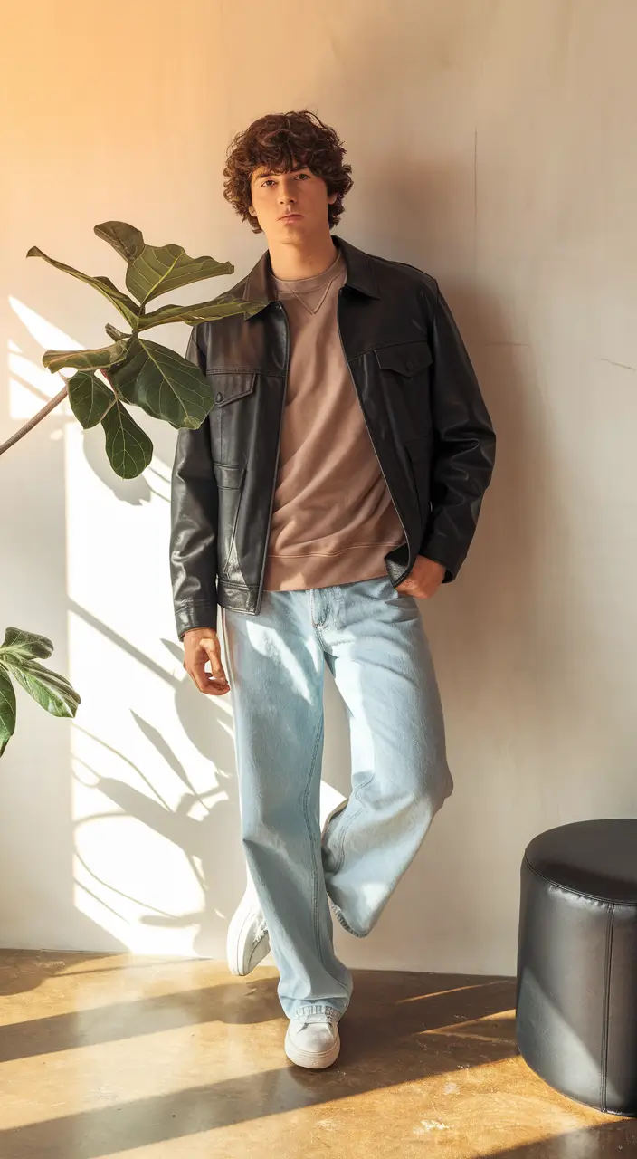 fall outfits for men 2025 Muted Leather and Washed Blue Ease