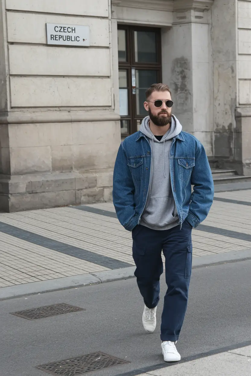fall outfits for men 2025 Off-Duty Explorer in Denim and Utility Layers