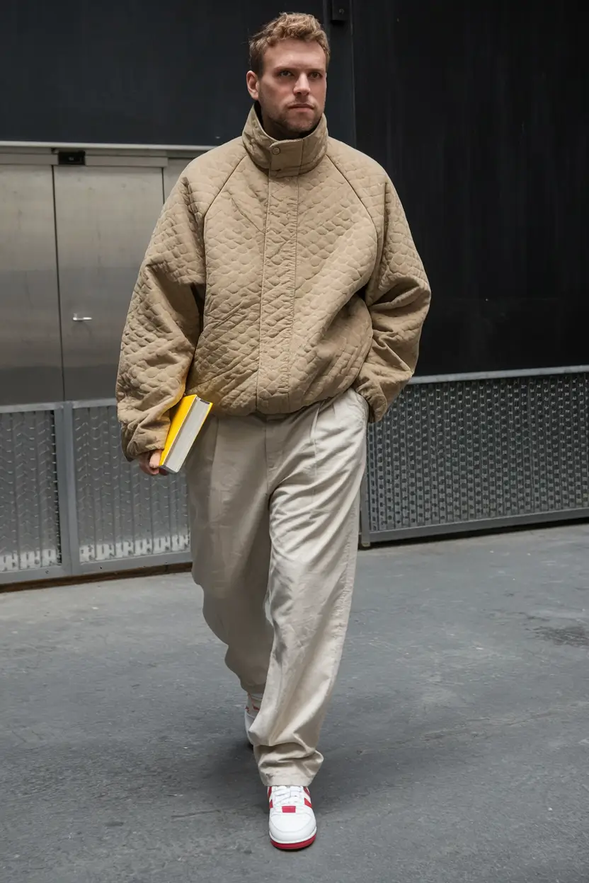 fall outfits for men 2025 Oversized Neutrals and Quilted Calm