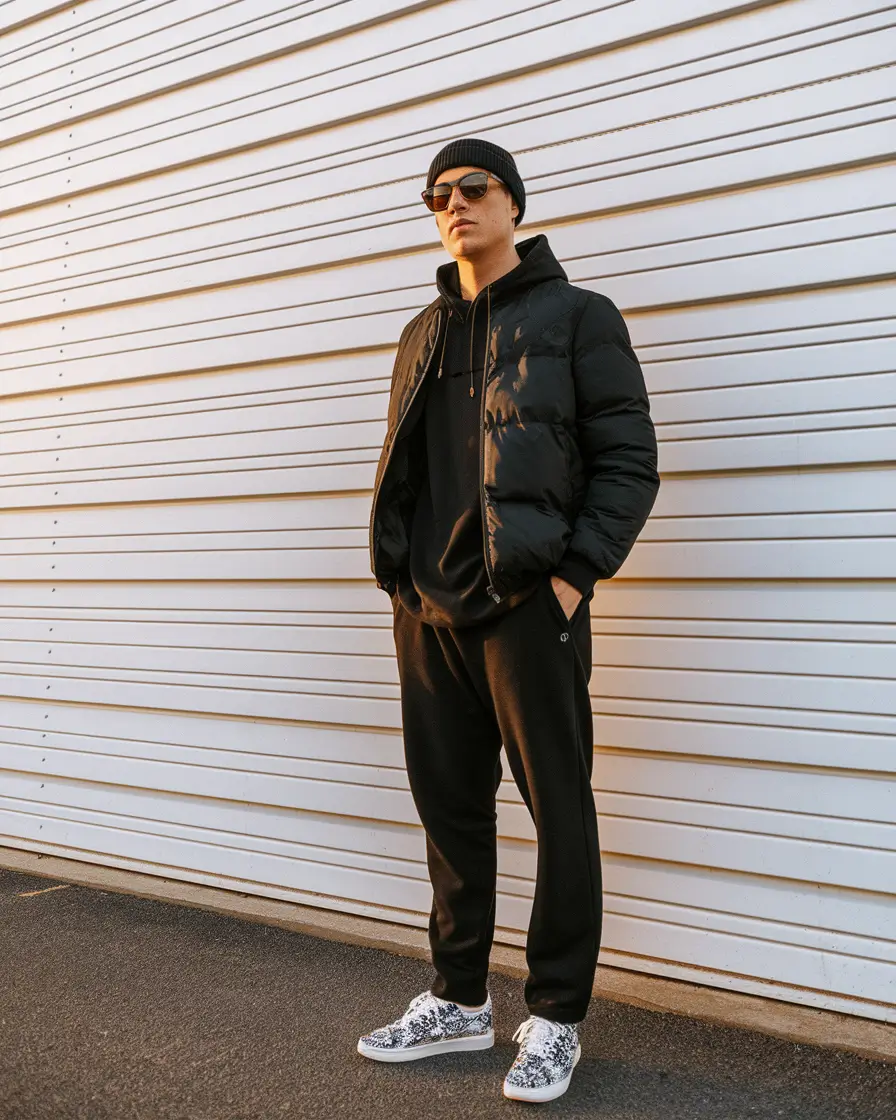 fall outfits for men 2025 All-Black Street Flex