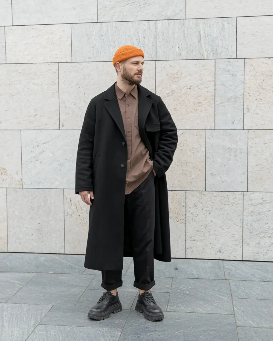 fall outfits for men 2025 Muted Layers with a Bold Twist