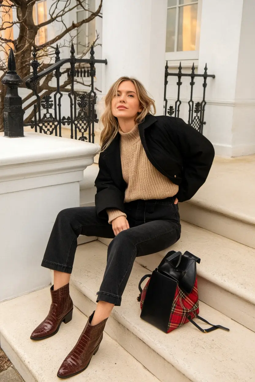 fall outfits with boots - Rustic Vibes and Rolled Denim