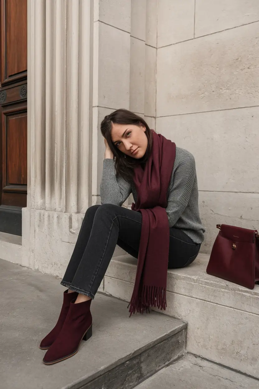 fall outfits with boots - Wine Tones and Everyday Ease